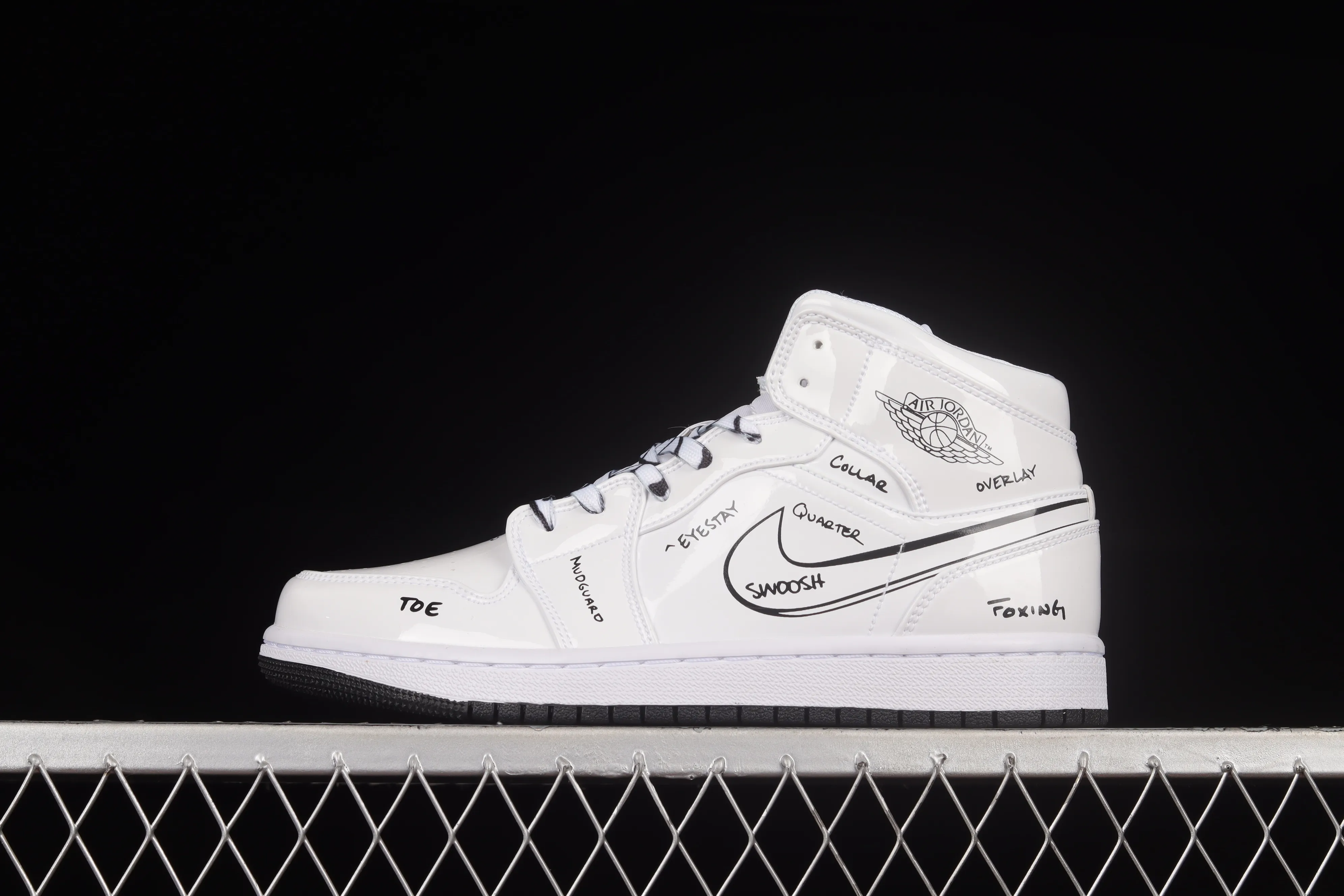 All Categories Air Jordan Jordan Series Basketball Shoes Air Jordan 1 Mid Air Jordan 1 Mid GS "Schematic" AJ1 Joe 1 White Graffiti Zhongbang Basketball Shoes DQ1864-100